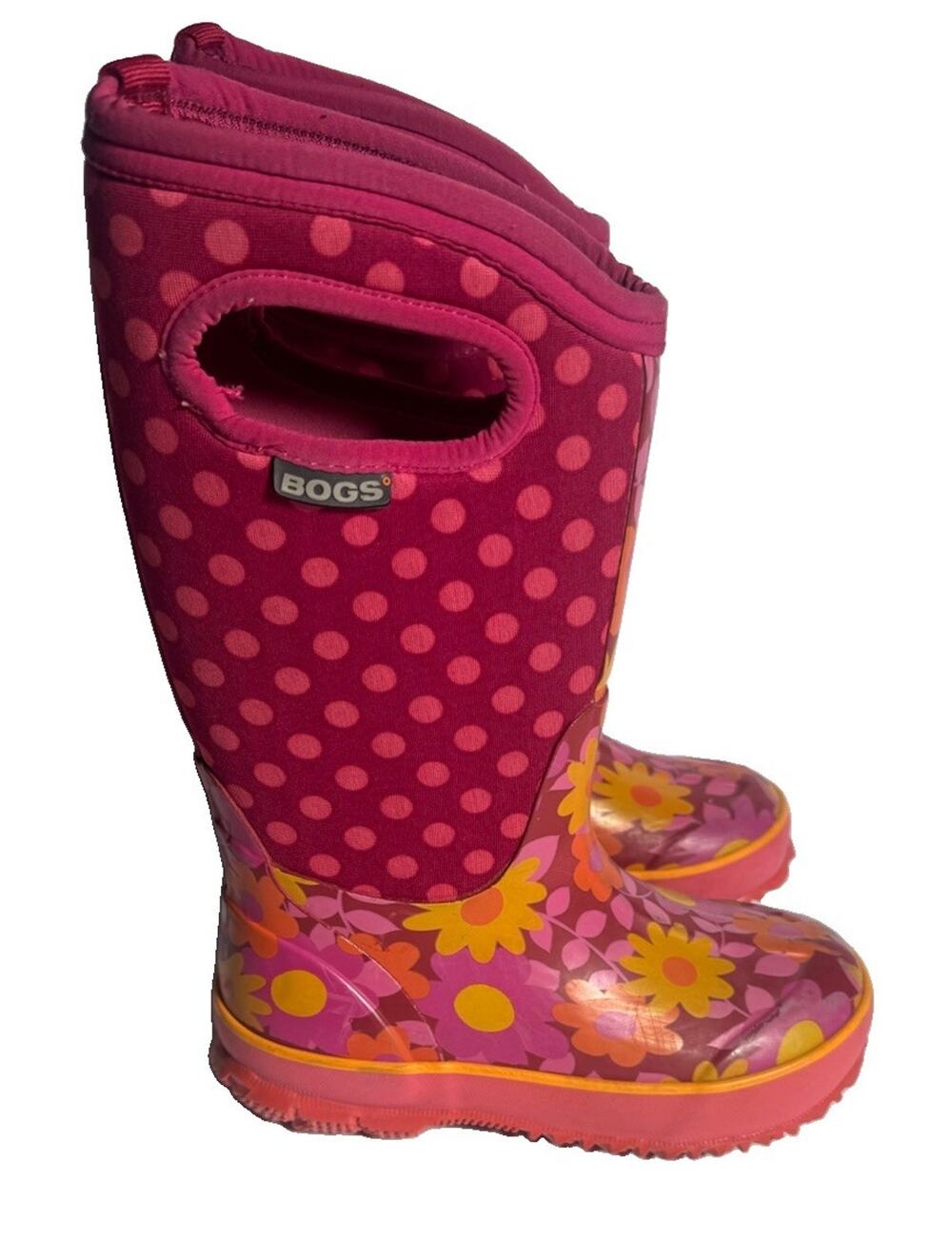 Kids Pink Watercolor Floral Bogs Snow/Rain Waterproof Insulated Boots Size 12